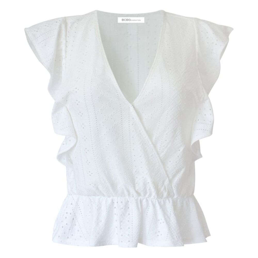 BCBG Womens Eyelet Embroidered Knit Blouse, NWT